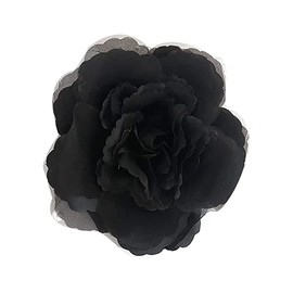 Satin Silk Camellia Flower Brooches Pins Delicate Flowers Brooch Classic for Wedding Party Dance Banquet for Women Ladies Beautiful Girls Lapel Pins Dress Suit Ceremony Clothes Accessories (Black)