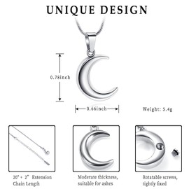 zeqingjw Cremation Jewelry for Ashes Necklace Cremation Moon Pendant,Urn Necklaces for Ashes for Woman,Keepsake Urn Memorial Jewelry - Human Pet Urns, Metal, stainless steel