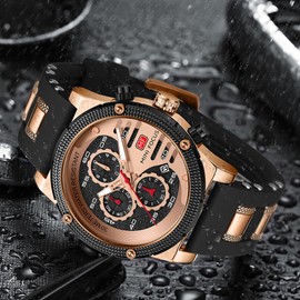 AIMES Mens Watches for Men Casual Chronograph Waterproof Sport Military Watch Analog Quartz Movement Stylish Luxury Dress Wrist Watch Elegant Gift Watch for Men (A3-Rose Black)