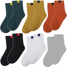 Raymark Children's Socks, Girls, Boys, Solid Socks, Cotton, Set of 6, Odor Resistant, Deodorizing, Colorful, Cute Set, For Children, Black, White, plane