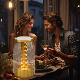 COCUGAOWIN Creative LED Honeycomb Table Lamp – Touch Dimmable 3-Color Light, USB Rechargeable, Cordless Aluminum & Glass Beside Lamp for Bedroom, Dining, and Mood Lighting