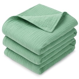 Aolso Baby Swaddling Cloth Muslin Blankets, 120 x 120 cm, Baby Swaddling Cloth Blanket Made of Pure Cotton, Thin Breathable Baby Blanket, Swaddle & Burp Blanket for Newborn Boys and Girls (Green)