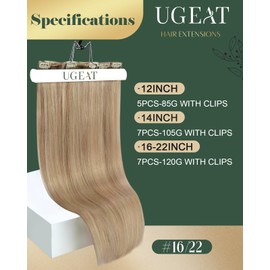 Ugeat Human Hair Clip in Extensions Highlight Blonde Clip in Hair Extensions Dark Ash Blonde Highlight Light Blonde Remy Hair Extensions Clip in Human Hair 16Inch 120g 7pcs