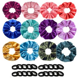 HEYMKGO 32PCS Scrunchies de Terciopelo con Ligas para Cabello para Mujer y Adolescente, Colores Variados y Negro, Accesorios Suaves para Coletas, Uso 