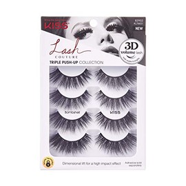 KISS Lash Couture Triple Push Up Collection - Paquete múltiple de pestañas postizas de volumen 3D con tecnología de diseño triple, multiángulos y long