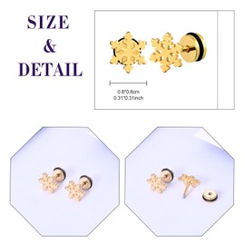 feilok Men's Stainless Steel Snowflake Allergy-Free Stud Earrings, Stainless Steel
