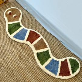 gdmgdr Snake-Shaped Plush Bedroom Rug for Kids, Non-Slip Animal Nursery Carpet with Snake Design, Durable Floor Decor for Baby Bedroom, Playroom, Toddler-Safe, 47.2" x 13.8" (Colorful)