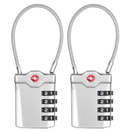 ZHEGE Travel Padlocks for Luggage, Suitcase Locks, White Code Padlock with Open Alert Indicator, Flexible Cable Travel Padlock, 4 Digit Combination Padlock for Gym Locker (Silver, 2 Pack)