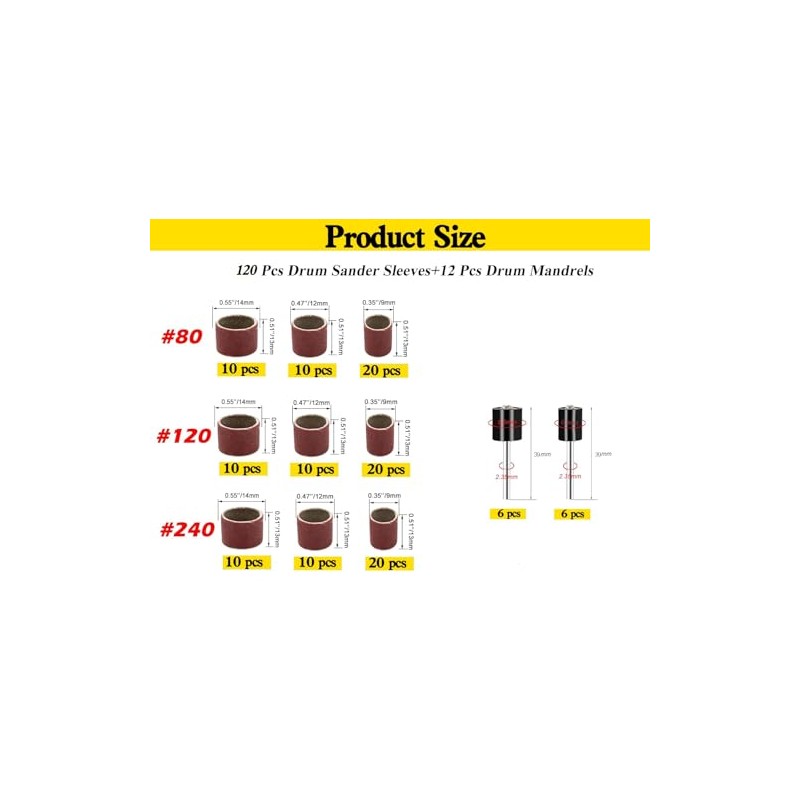 120Pcs Aluminum Oxide Sanding Drum Set,80/120/240 Grit Drum Sander Sanding