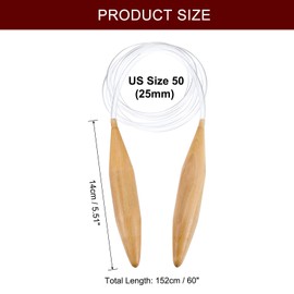 HARFINGTON US Size 50(25mm) Circular Knitting Needles 60 Inch / 152cm Round Wooden Needle for Handmade Projects DIY Knitting Blankets Socks Hats Sweaters
