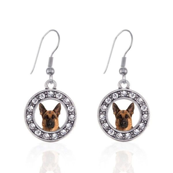Inspired Silver - German Shepherd Face Silver Dangle Earrings for