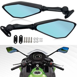 Motorcycle Rear View Mirrors, Adjustable 360° Rotating Stealth Wind Wing Side Mirrors Compatible with Kawasaki 2018-2021 Ninja 400/2011-2018 Ninja 250 ZX 6R 636 650 300R EX300 ABS(Anti-glare)