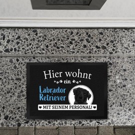Hier wohnt EIN Labrador Retriever mit seinem Personal Doormat in 35 x 50 cm an Original Door Mat as a Fun Decoration at the Entrance for Dog Owners and Family with Dog
