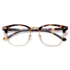 SOJOS Retro Semi Rimless Blue Light Blocking Glasses Half Horn Rimmed Eyeglasses SJ5018, Dark Tortoise Frame/Gold Rim