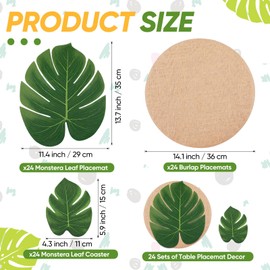 LemonRoad 24 Sets Luau Palm Placemat Set Round Jute Burlap Placemat Large Tropical Palm Leaf Mat Chargers Small Hawaiian Coasters for Havana Night Party Summer Wedding Jungle Safari Table Centerpieces