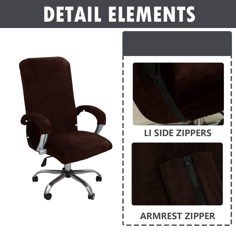 Velvet Plush Stretch Computer Office Chair Cover with Armrest,Solid Color