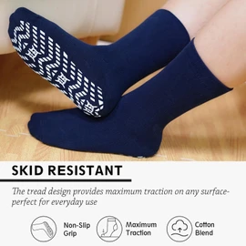 ZAKASA Non Slip Grip Socks - Non Skid Crew Grippy Socks for Men Women Anti Slip Gripper Socks for Elderly Hospital Yoga, 3 * Black + 2 * Navy Blue, Large