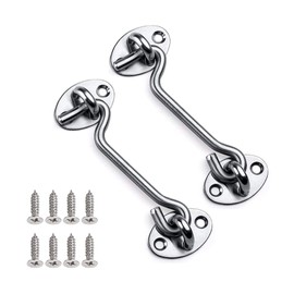 2 Pack 4 Inch Hook and Eye Latch, 304 Heavy Duty Stainless Steel Barn Door Lock Gate Cabin Hook with 8 Mounting Screws for Sliding Door, Gate, Cabinet, Window, Shed (Silver)