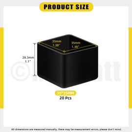 Mardatt 20Pcs 1-3/8" x 1-3/8" (35x35mm) Square Rubber Chair Leg Tips Caps, Furniture Leg Caps Chair Leg Floor Protectors Furniture Table Feet Cover Chair Leg Foot End Caps, Black