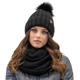 VIVISENCE Winter Women's Hat with Bobble Perfect Fit Warm Bobble Hat Soft Warm Yarn with Antistatic Fleece Lining Ideal for Autumn and Winter Model 70100, black
