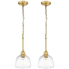 METWET 2-Pack Pendant Lights Kitchen Island, 7.5" Black Hanging Light Fixture with Clear Glass Shade and Adjustable Chain, Farmhouse Kitchen Island Lighting for Dining Room, PL187-BG-2PK