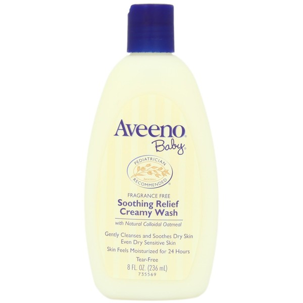 Aveeno Baby Soothing Relief Fragrance Free Creamy Wash, 2 Count