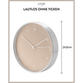 LUUK LIFESTYLE Modern Quartz Wall Clock in Scandinavian Design with Quiet Movement, Second Hand and Arabic Numerals, Living Room, Kitchen, Cream Beige