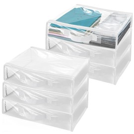 Clear Clothes Storage Bag with Zipper - 6Pcs Foldable Clothes Storage Boxes Wardrobe Storage Organizer Moving Bag with Reinforced Handle Packing Boxes for Moving House Cloth Bedding Duvet Toy, White