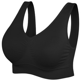 SIMIYA Women's Bra without Underwire, Bustier, Large Breasts, Sleep Bra, Push-Up Sports Bra, Padded Bralette, black