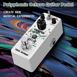 Polyphonic Octave Guitar Pedal, Digital Octave Mini Pedal,3 Modes Octave Shifter with Top/Both/Bottom Selection, Compact & Practical Aluminum Build, True Bypass for Electric Guitar