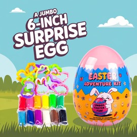 Waybla Easter Basket Stuffers for Kids, 12 Colors Modeling Dough & 12 Easter-Shaped Cutters in 6-Inch Egg, Easter Non-Candy Treat Bag Fillers, Giveaways & Easter Gift for Kids