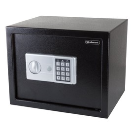 Digital Safe - Compact Steel Money Security Box with Electronic Keypad and 2 Manual Override Keys - Large Strongbox for Valuables by Stalwart (Black)