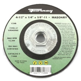 Forney 71888 Grinding Wheel with 5/8-Inch-11 Threaded Arbor, Masonry Type 27, C24S-BF, 4-1/2-Inch-by-1/4-Inch