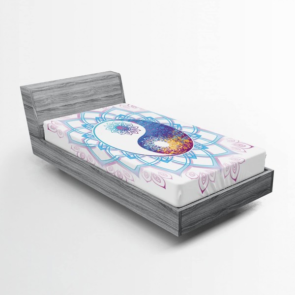 Ambesonne Ethnic Fitted Sheet, Yin Yang Mandala Hippie Design with
