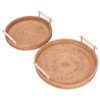 2PCS Hand Woven Rattan Tray Round Serving Tray Tea Fruit