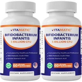 Vitamatic Bifidobacterium Infantis - 5 Billion per DR Capsule - 60 Count - Digestive Support - Made with Prebiotic Inulin Fiber - 2 Pack