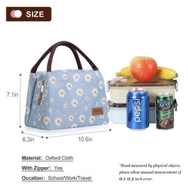 Buringer Insulated Lunch Bag Lunch Box for Women Men Adult Lunch Tote for Work Picnic Travel (Blue Daisy)