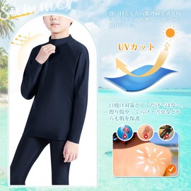 Barifall Rash Guard, Kids, Long Sleeve, High Neck, Boys, Girls, Swimwear, Cool to Touch, UV Protection, Sweat Absorbent, Quick Drying, Amphibious Use, navy