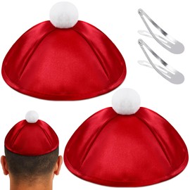 Jecery 2 Pcs Christmas Yarmulke 6.25 Inch Judaica Satin Kippah for Men Merry Chrismukkah Red and White Jewish Hat with Clip Christmas Hanukkah Gift for Jews Xmas Santa Costumes Bar Mitzvah
