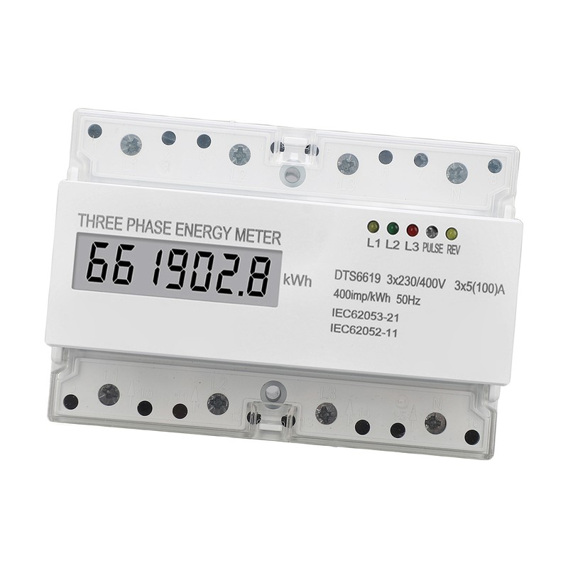 3 Phase Energy Meter DIN Rail Mount Electricity Usage Monitor