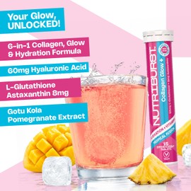 Nutriburst Collagen Beauty+ Effervescent Tablets - Vitamin C, Zinc & Biotin with Hyaluronic Acid - Hydration & Vitamins - Sugar Free, Vegan, Halal & Kosher - 15 Tablets