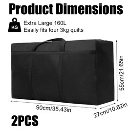 Pack of 2 160L Large Storage Bags, 420D Oxford Transport Bag, Storage for Duvets, Bedding Storage with Handle, Bedding Bag, for Moving Duvets, Clothes, Bedding