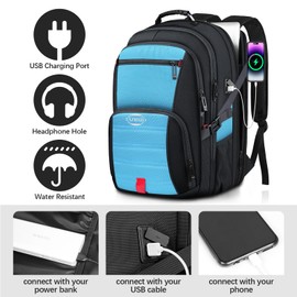 tazbuzo 18.4 Inch Extra Large Backpack, Carry on Backpack, 55L Travel Laptop Backpack, Water Resistant Casual Hiking Daypack, Computer Bag with USB Port, College School Backpack for Men Women, Blue