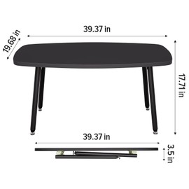 WOHOMO Folding Coffee Table Small Black Coffee Tables for Living Room Portable Simple Modern Rectangular Center Table for Small Spaces,No Assembly, 39.3 * 19.6 * 17.7IN, Black