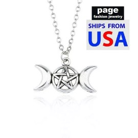 Unbranded Pagan Wiccan Moons Phases Pentagram- 1" Pendant- Sturdy 20" X 3mm Chain Necklace