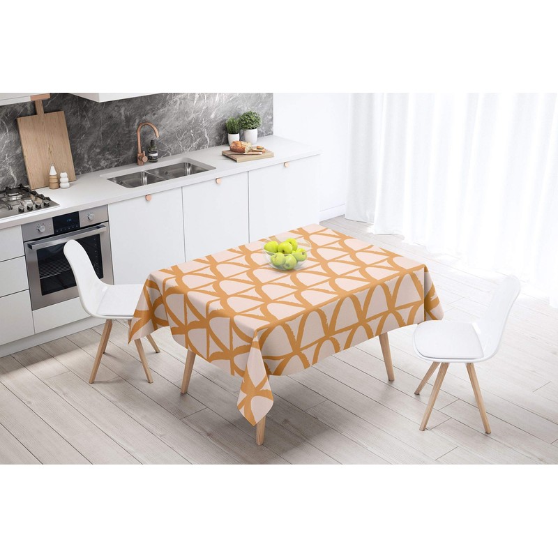 Bonamaison Kitchen Decoration, Tablecloth, Orange, Off White, 140 x 140