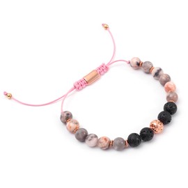 Lava Rock Pink Zebra Jasper Bracelet, Stress Relief Yoga Relaxation Bracelets, Natural Crystal Stone Healing Spiritual Bracelet,Adjustable Beaded Bracelet, Anti Anxiety Happy Mood Bracelet for Women, Bring Good Luck Gift (Paracord Bracelets)