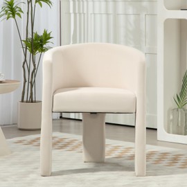 Finnhomy Modern Dining Chairs, Set of 1 Velvet Upholstered Barrel Dining Chairs with Open Back, 3-Leg Upholstered Side Armchairs, Perfect for Dining, Living Room, Bedroom, Kitchen, Ivory