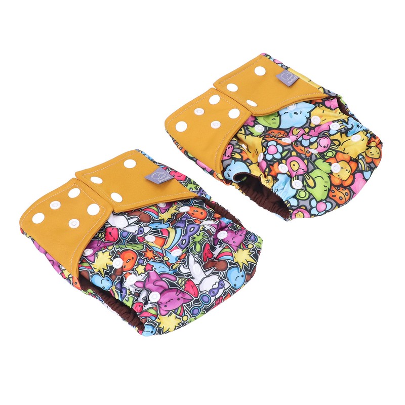 2pcs Cloth Diapers 6 Layer Structure Washable Reusable Elastic Waistband