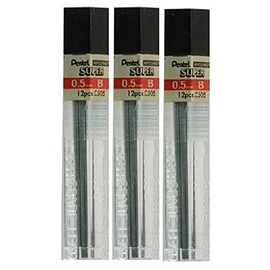 Pentel 0.5mm Size B Shade Hardness Pencil Refill Replacement Spare Leads Hi Pollymer Super For Automatic & Mechanical Pencils (Pack Of 3 Tubes - 36 Pieces)